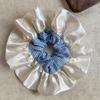 Creamy Satin Lace Blue Striped Ballet-Style Scrunchie Hair Tie