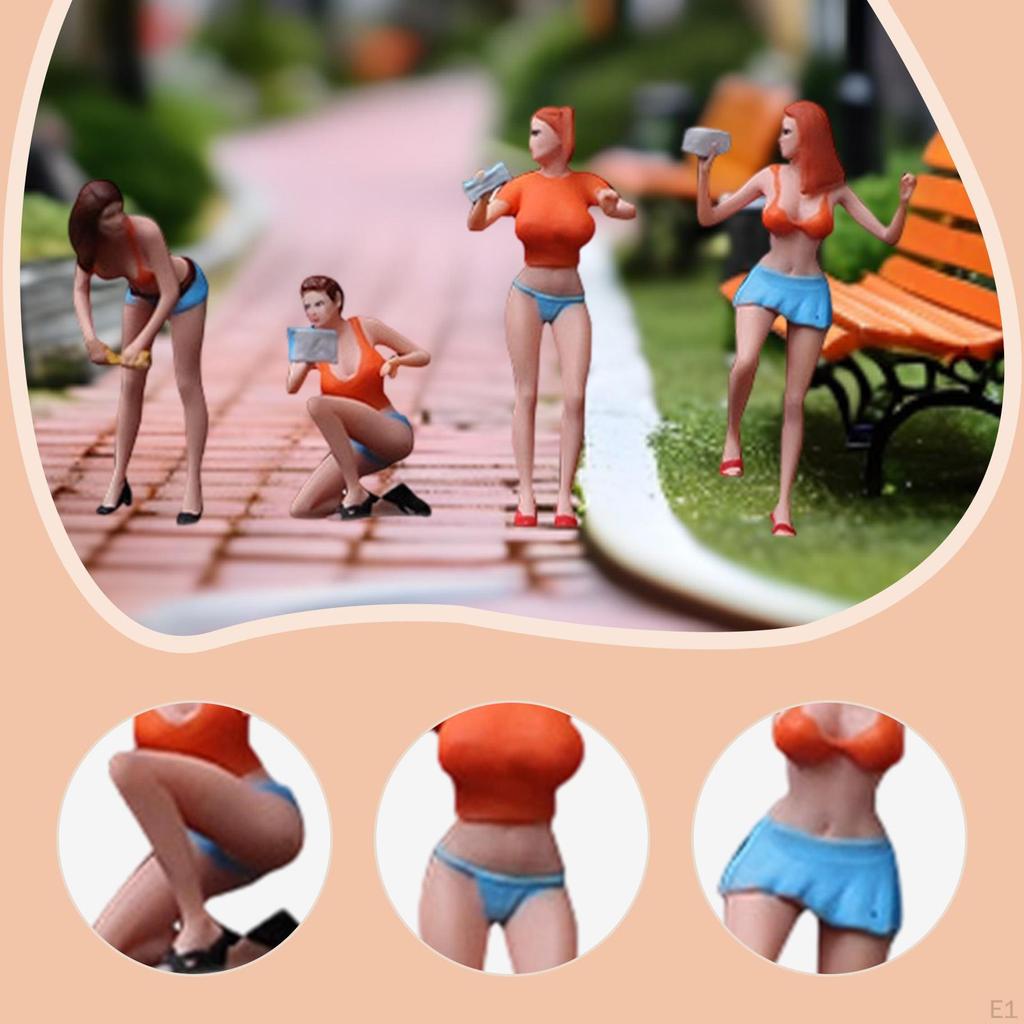 4 Pieces 1:64 Hand Car Wash Girl Model with Diorama Scenery Realistic Mini Detailing Figure