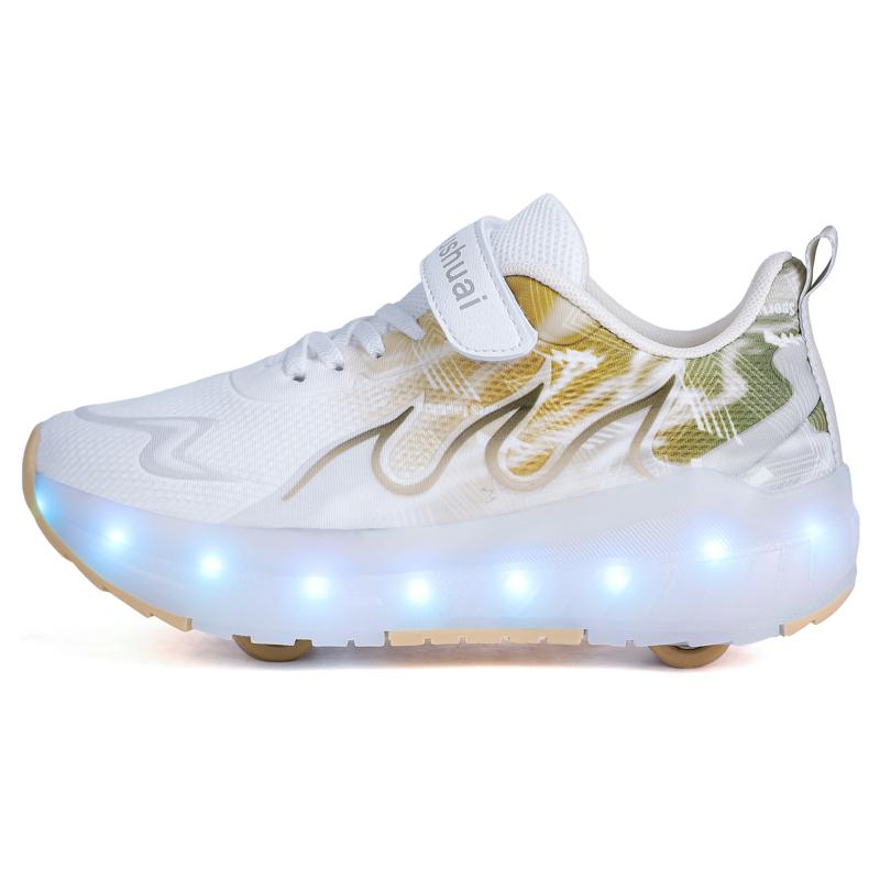 

Детские светящиеся спортивные туфли, резиновые туфли, твердые волшебные патчи, зарядные двухрядные четырехколесные скользящие туфли 39 бежевый/хаки