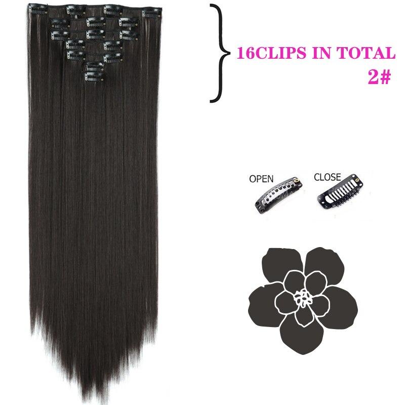 MISSQUEEN Long Straight Clip In Hair Extensions Synthetic Hair Synthetic Clips In Hair Extensions Heat Resistant 7Pcs/set 16Clips