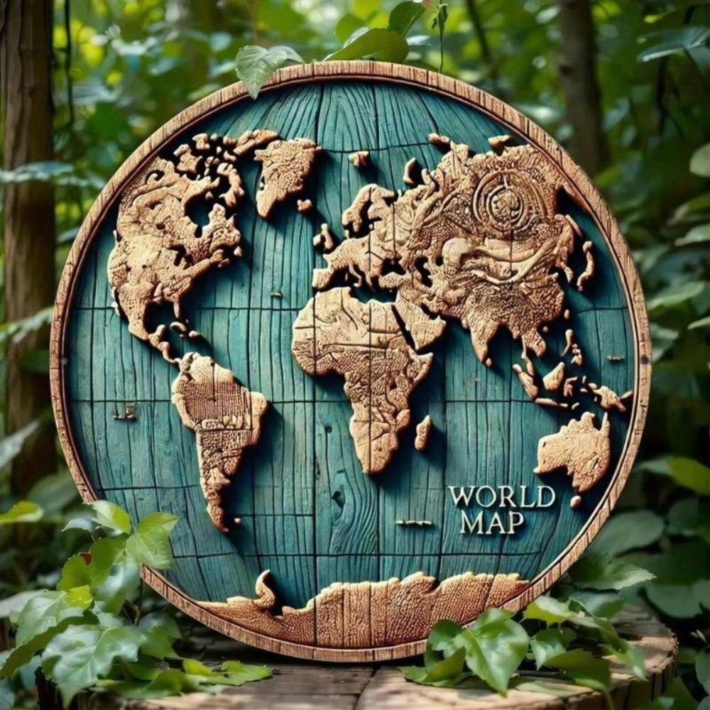 Vintage Rustic World Map Metal Wall Decor for Home Bedroom Farmhouse Living Room
