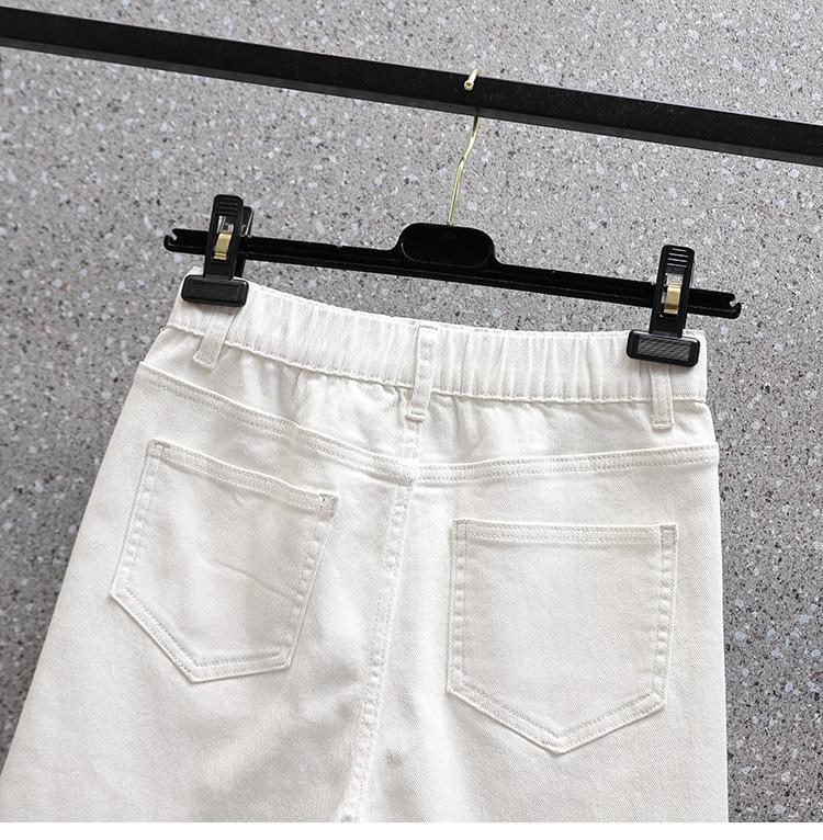 Ladies' Trousers Summer Big Yards Elastic Hole Denim Shorts High Waist Thin Loose Wide Leg Five-minute Trousers