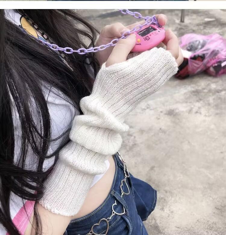 Harajuku Ins Ninja Finger Gloves Dark Dancing Hip Hop Earth Cool Sunscreen Arm Guard Knitted Sleeves Women