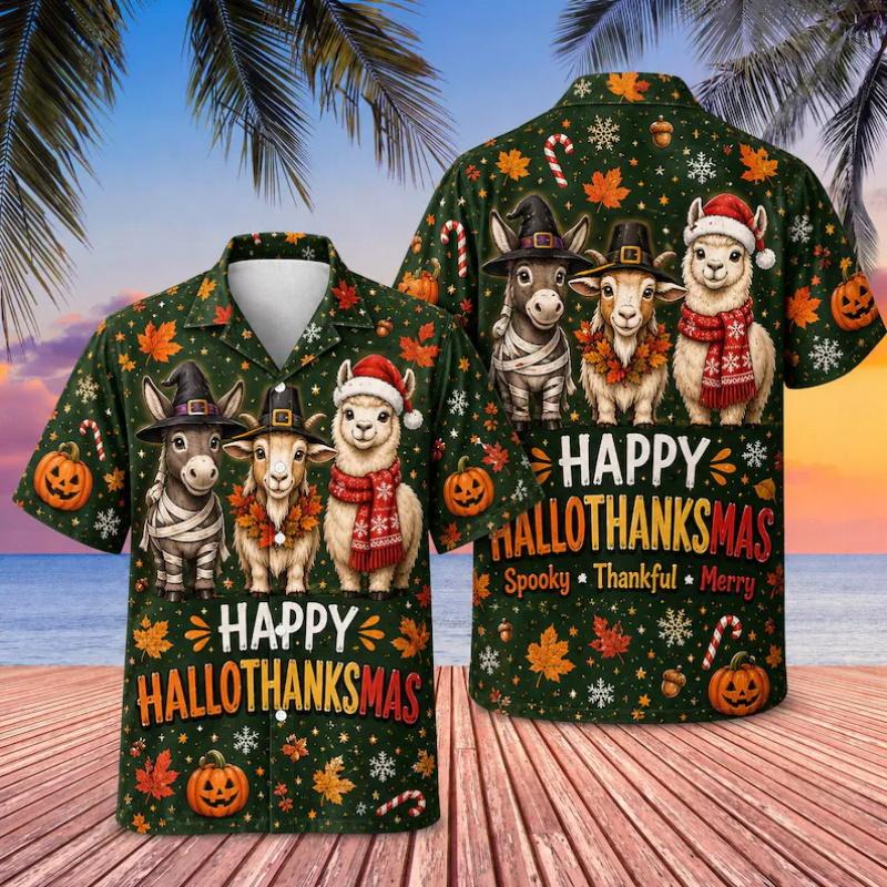 Fashion Unisex Shirts Christmas Thanksgiving Santa Skeleton Turkey Print Shirt Tops Casual Party Tops Street Retro Men's Women's Shirt