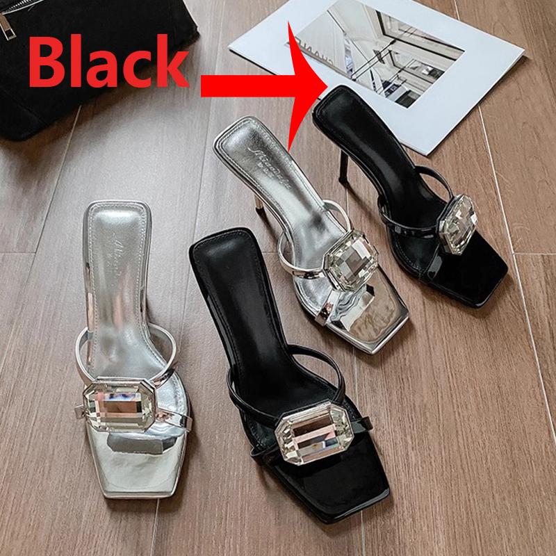 Fashion Aphixta 9cm High Heels Elegant Women Slides Big Crystal Luxury Square Toe Party Dress Slides Thin Heels Sexy Shoes For Woman