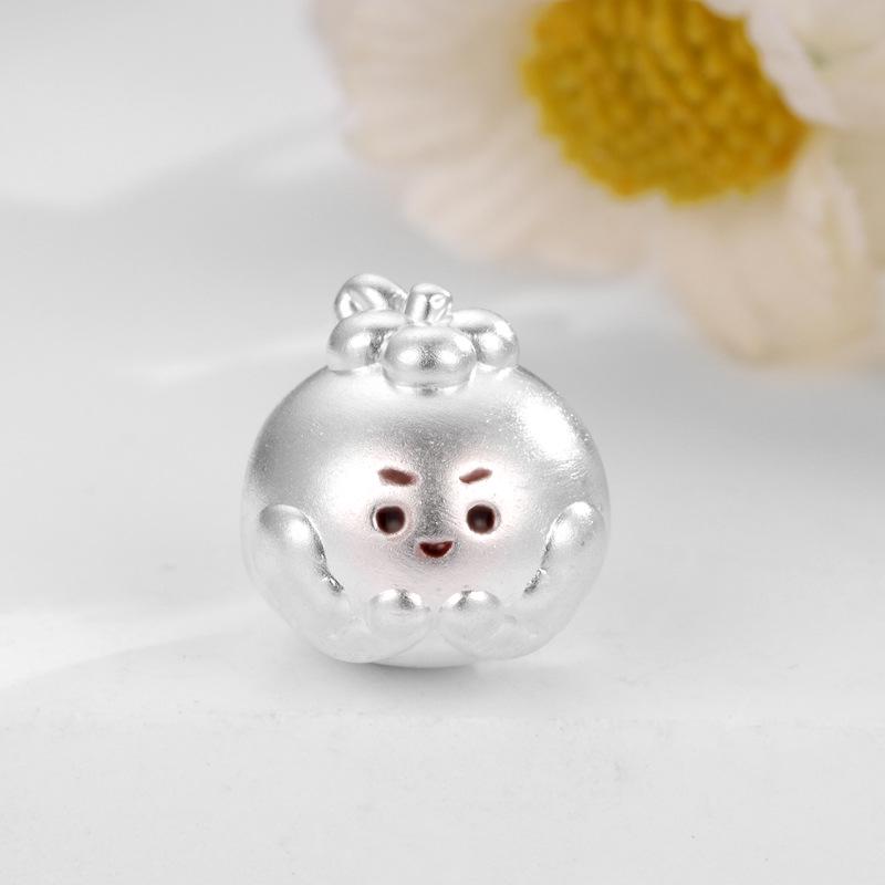 Hercules 999 Sterling Silver Persimmon DIY Beading Accessories - Pure Silver Handmade Braided Rope Persimmon Ruyi Beads серебряный