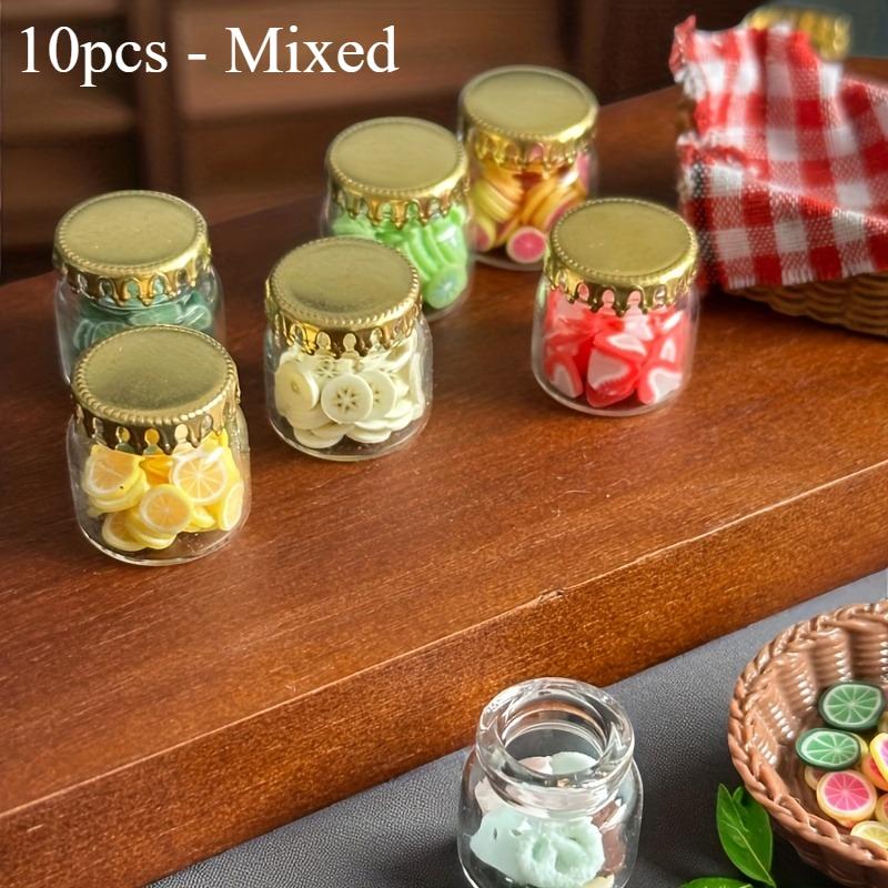 Glass Bottle Miniatures-Cute and Exquisite Miniature Kitchen Model with Golden Caps, DIY Accessories and Craft Project Supplies.