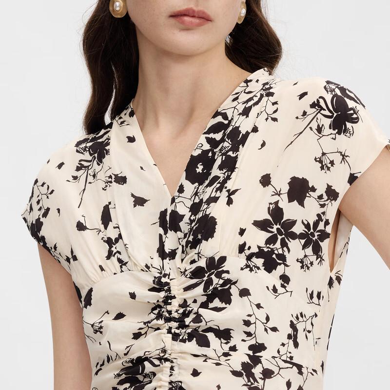 Langzi Ink Wash Print V-Neck Dress