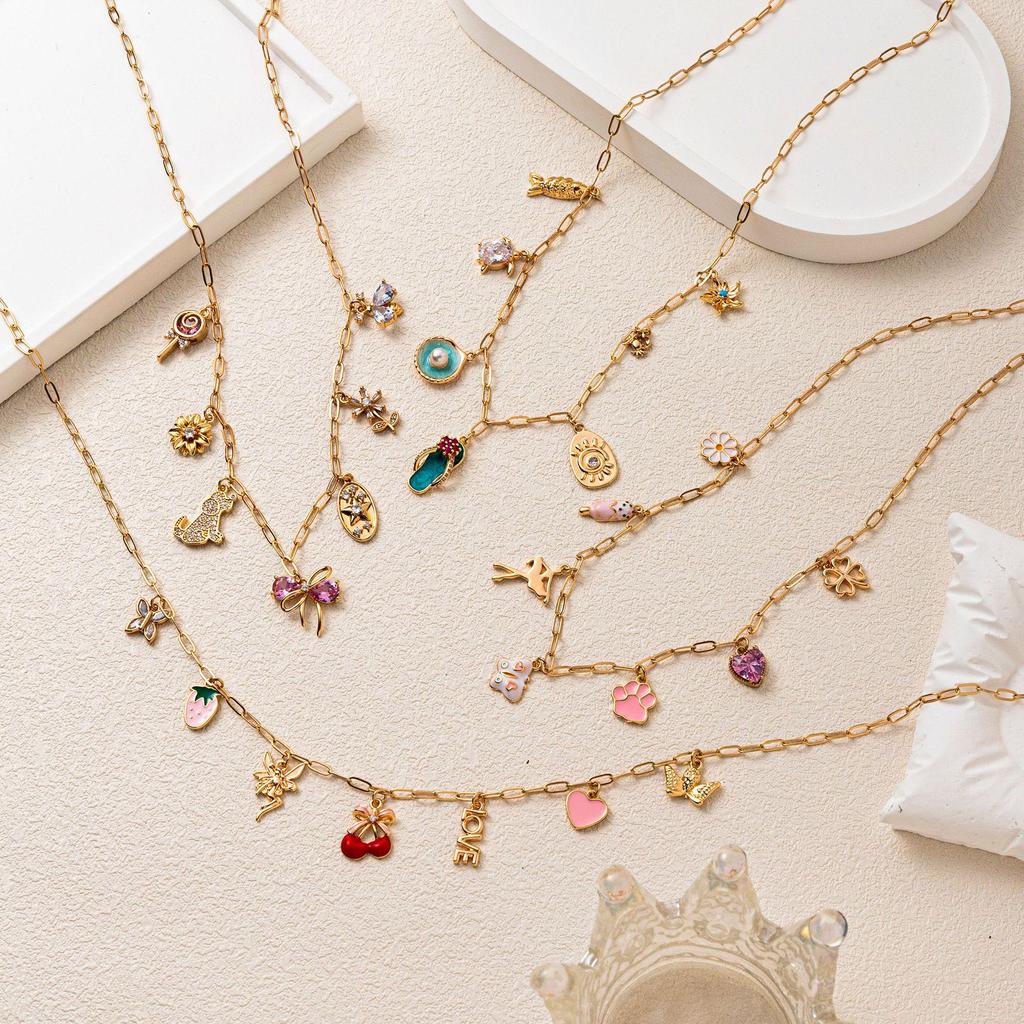 European & American Beach-Style Necklace: Butterfly Fish & Heart Cherry Pendant for Women