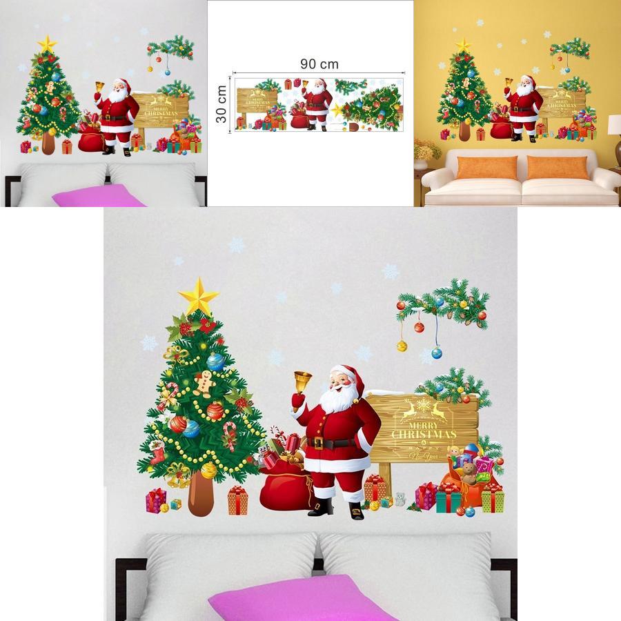 Sváteční nástěnná dekorace Pvc Odnímatelná Vánoční Samolepka na zeď Santa a Strom pro obývací pokoj a verandu