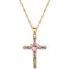 Pink Cross Light Luxury Temperament Gorgeous Full Diamond Necklace Female Versatile Collarbone Chain Titanium Steel Chain