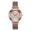 Gedi Elegant Mesh Strap Women's Quartz Watch with Faceted Diamond Markers, Waterproof and Versatile for Everyday Wear.