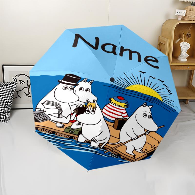Custom Name Moomin Theme Automatic Umbrella, Lightweight & Portable, 8 Rib, Perfect for Outdoor Travel, Birthdays, Christmas, Gifts.