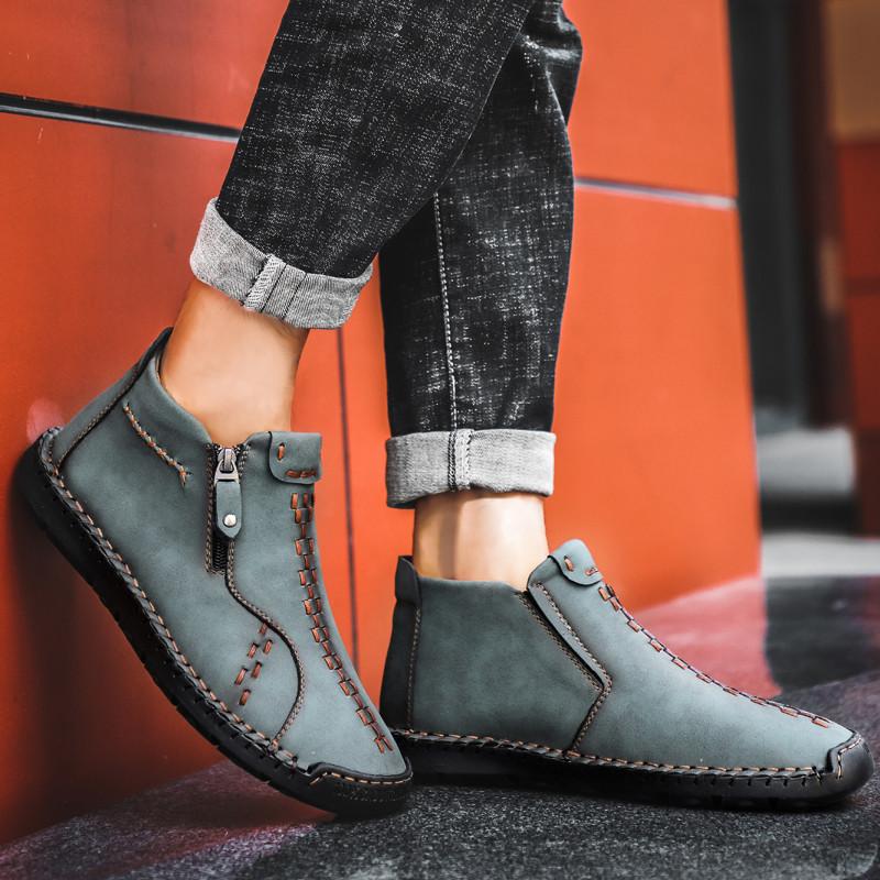 New Microfiber Men's Shoes Outdoor Casual Shoes One-pedal Flat-soled Handmade Leather Shoes Spring High-top Large-size Loafers