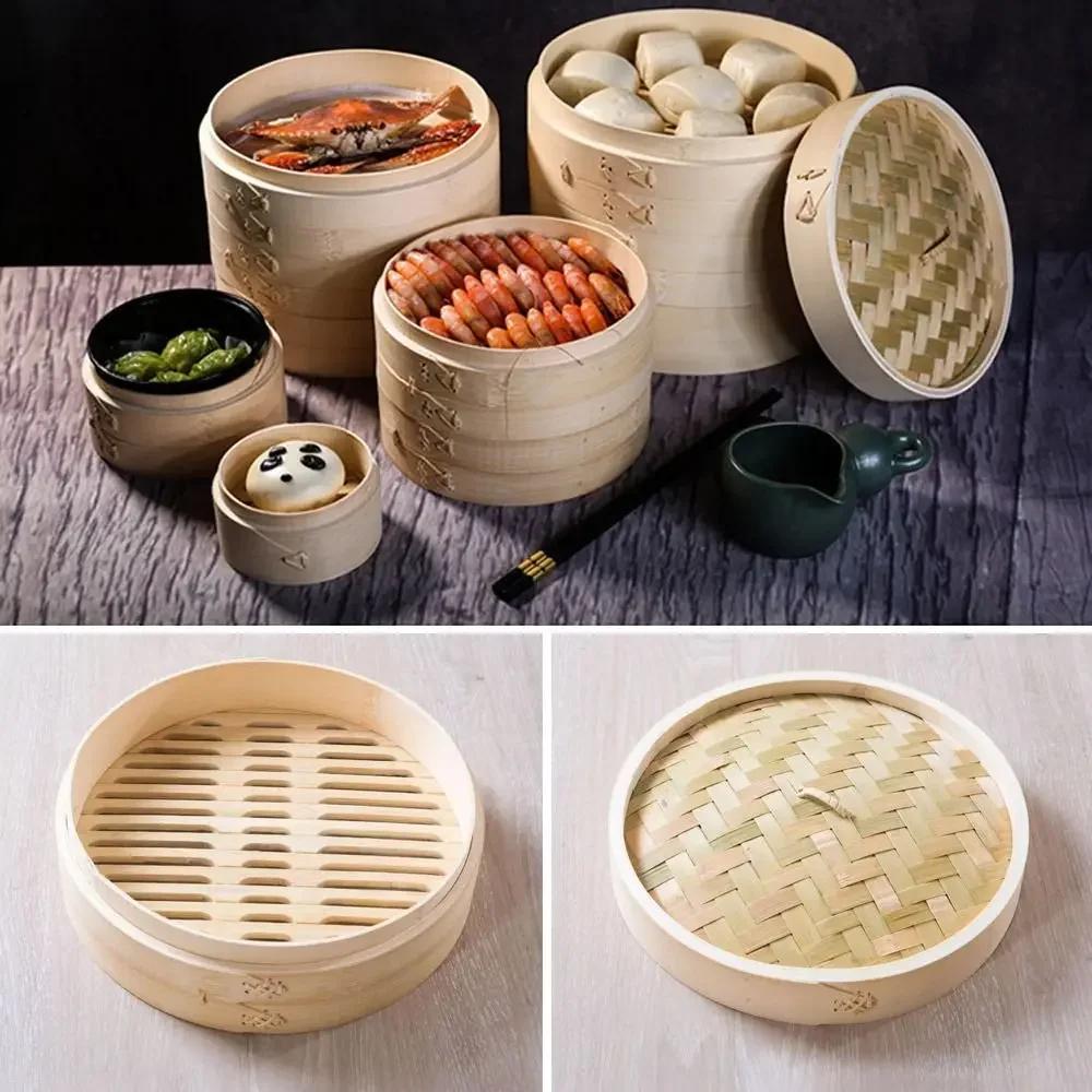 Bamboo Steamer Basket with Lid Dumpling Steamer Basket Kitchen Chinese Bamboo Steamer for Cooking Bao Buns Steam Basket