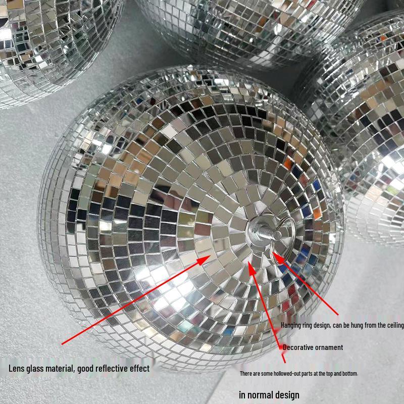 Reflective Glass Disco Ball - Silver Hanging Spherical Party Decor Mirror Ball