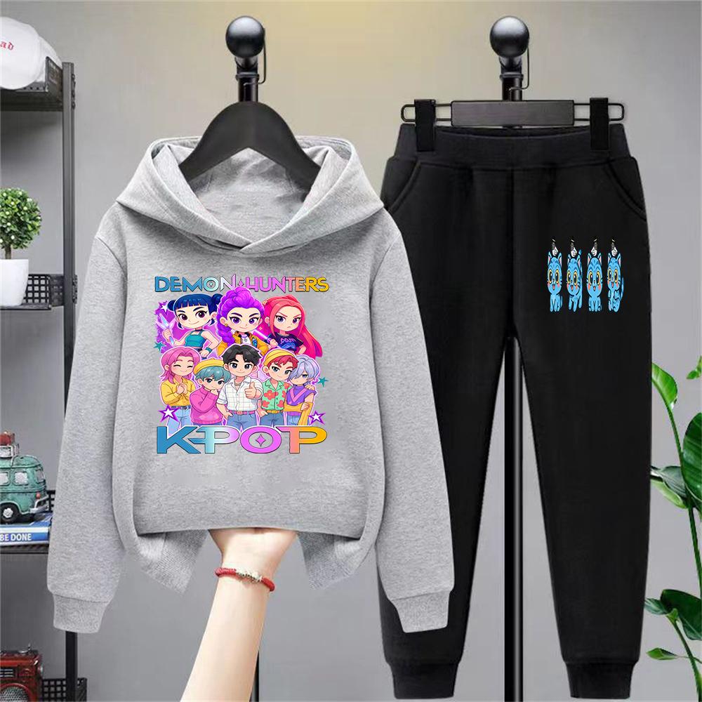 Kinder Dämonenjäger Kpop Cartoon Charakter Hoodie Set, Modisches Freizeit-Sweatshirt & Hosen Outfit für Kinder, Trendiger K - Pop Stil