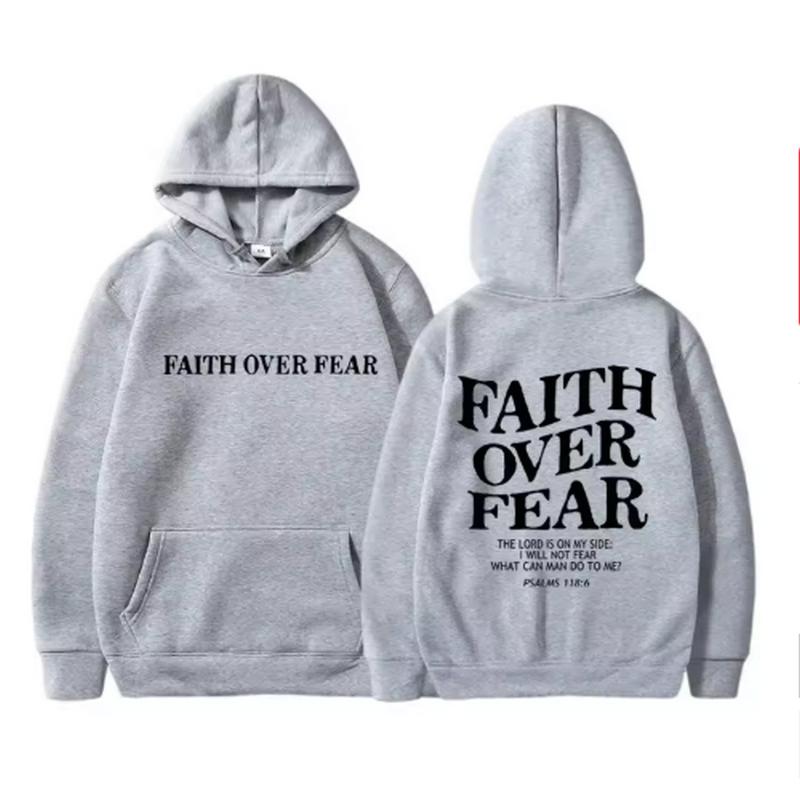 FAITH OVER FEAR Potisk Mikiny pro muže s kapucí Dámské Ležérní Mikiny s dlouhým rukávem Mikiny s kapucí Hip Hop Harajuku Mikina s kapucí Y2k Pánské topy s kapucí