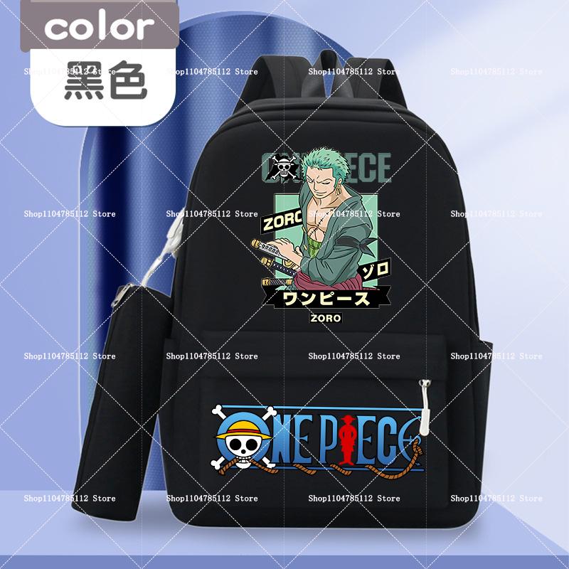 2pcs One Piece Backpack with Pencil Case Student Schoolbag Casual Large Capacity Backpack Boys Men Cartoon Anime Bookbag Gift