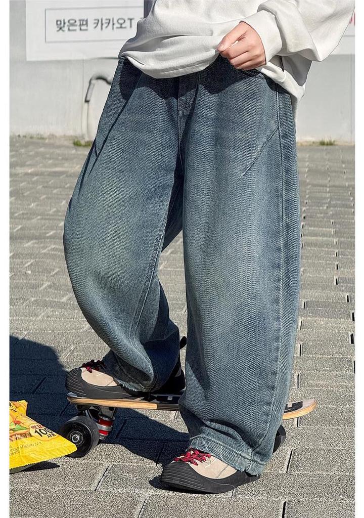 Barnbyxor i mjuk denim, lösa bananbyxor - 2026 Koreansk stil, avslappnade, vida ben för medelstora och stora pojkar