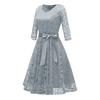 Women Vintage Princess Floral Lace Cocktail V-Neck Party Aline Swing Dress