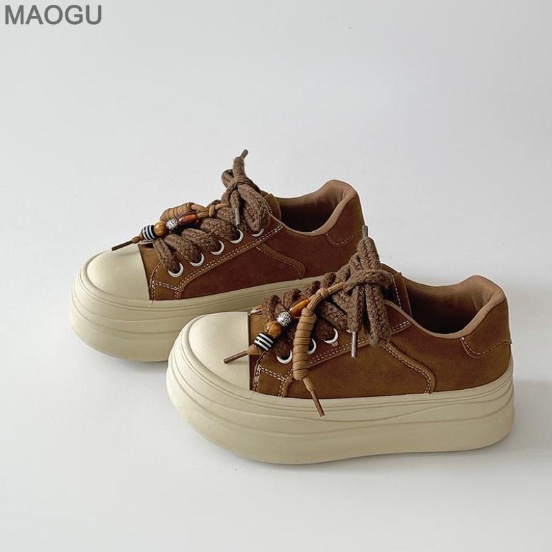 

Retro Chunky Sole Brown Sneakers Women Autumn Casual Platform Shoes Vintage Lace Up Comfortable Daily Footwear Fashion Sneakers 40 коричневий