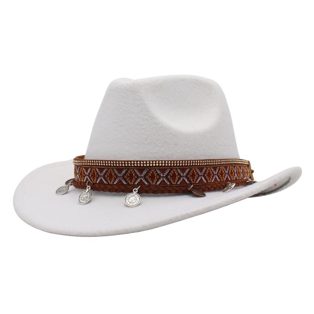 Children'S Tibetan Ethnic Style Pendant, Cowboy Hat, European, American Autumn And Winter Jazz Top Hat, Fashion Stage Concave Shape Woolen Felt