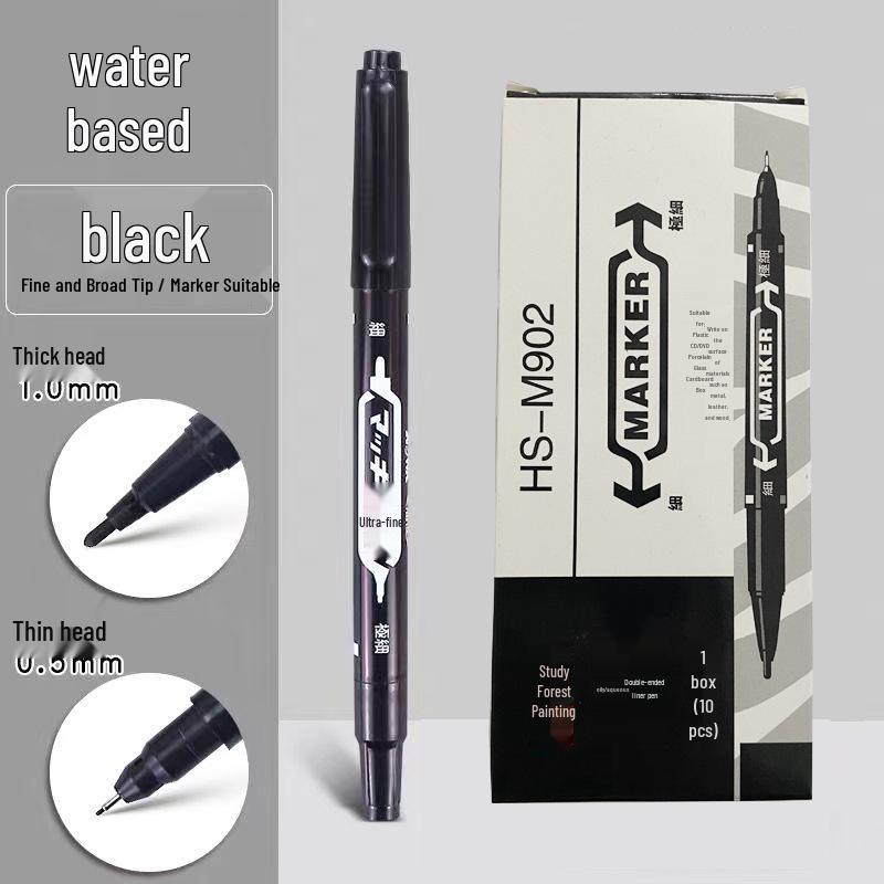 Double-Ended Fine-Tip Quick-Drying Waterproof Black Marker Pen for Students and Artists