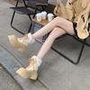 Krazing Pot Cow Leather Wool Blend Winter Round Toe Platform Snow Boots Lace Up Design Women Keep Warm Ankle Boots