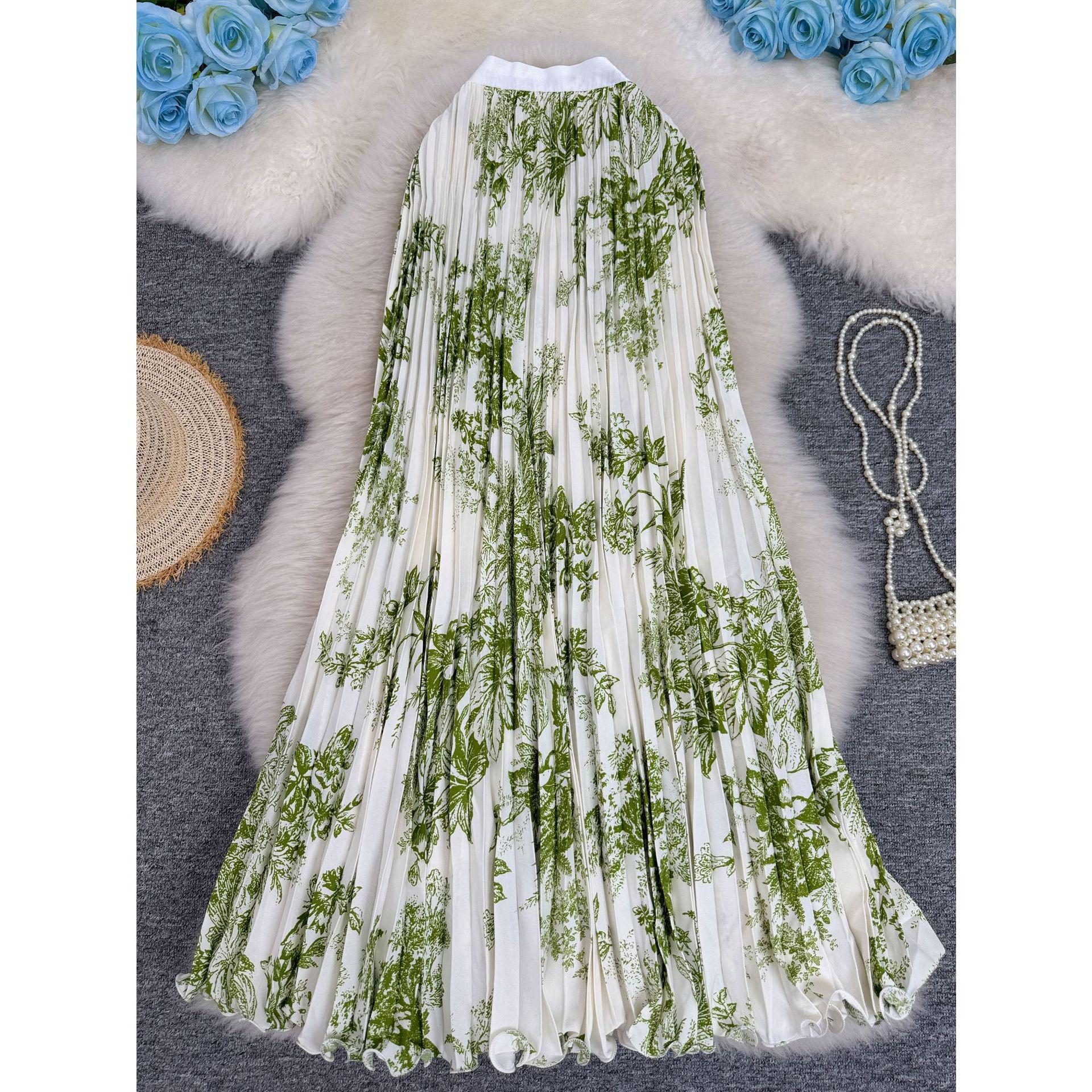 

Плиссированная юбка-трапеция midi с 3D-принтом для женщин One Size зелёный