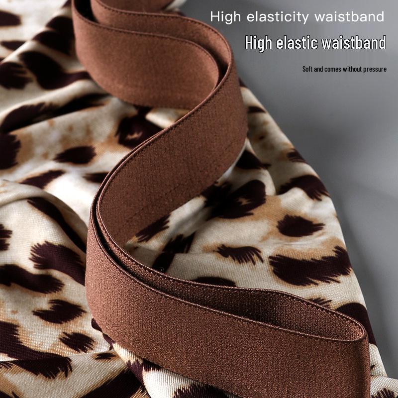 Leopard Print Ice Silk Men's Mid-Waist Boxer Briefs - Comfortable, Stylish, and Sexy for All Seasons