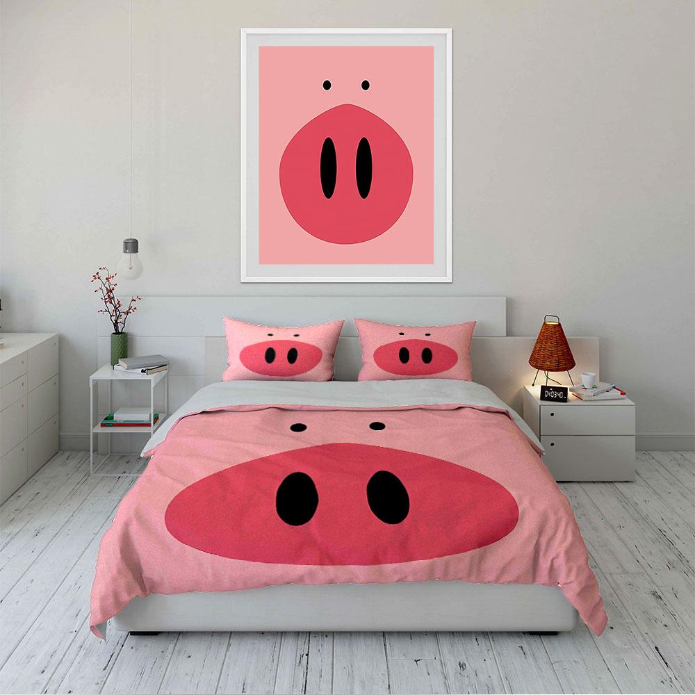 Cute Pink Pig Face Design Bedding Duvet Cover Set Duvet Cover Pillowcases  (1*Duvet Cover 2*Pillowcases, Without Duvet Insert)