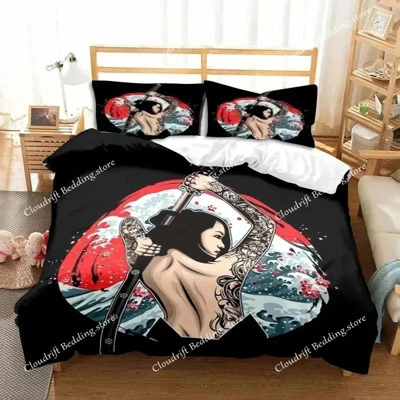 Set Biancheria da Letto Samurai Giapponese Morbido Copripiumino Set per Camera da Letto Uomo Adolescente Singolo Matrimoniale King Size Copripiumino Federa Regalo Ragazzo