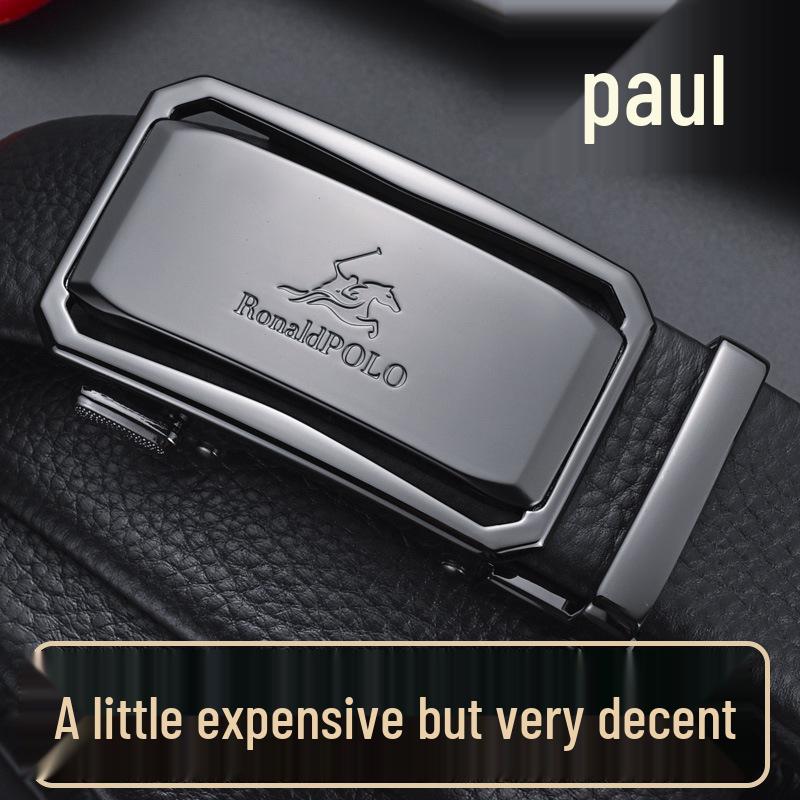 Curea Paul pentru Bărbați din Piele Naturală cu Cataramă Automată - Strat Superior Piele de Vacă Pură, Stil Simplu de Afaceri pentru Tineri