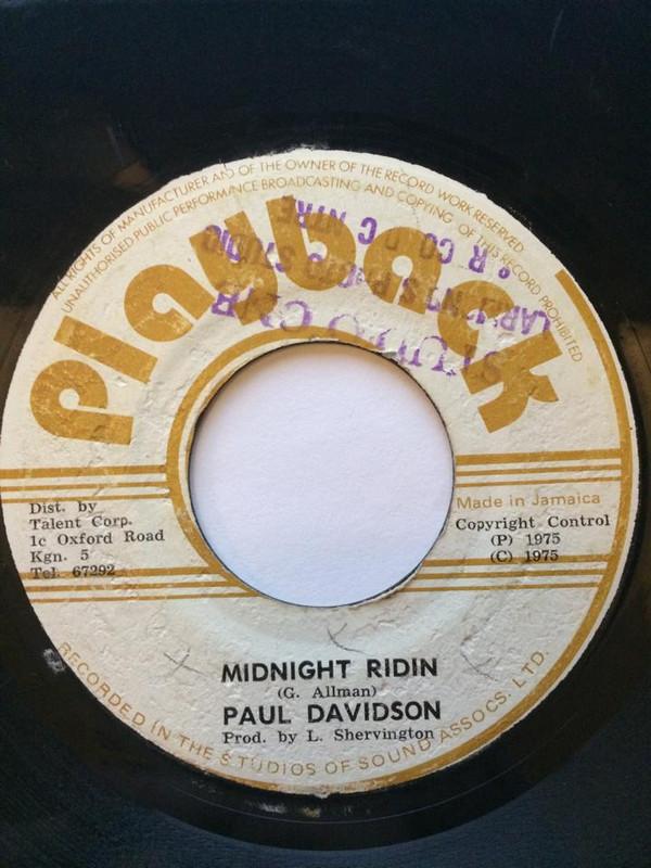 

7inch Record PAUL DAVIDSON Midnight Ridin NONE Playback 1975 Jamaica Reggae Ska Dub Used