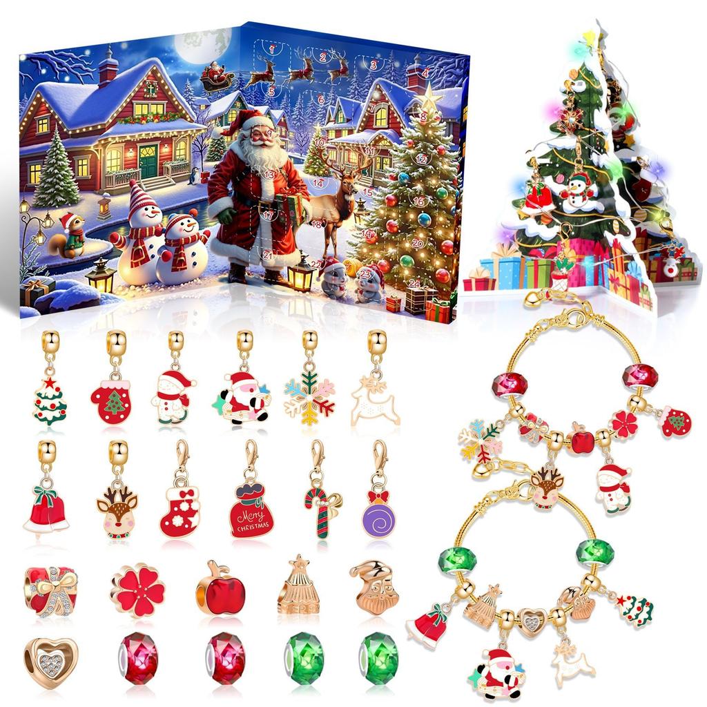 Christmas Bracelet DIY Crystal Beaded Alloy Jewelry Santa Blind Box Children's Holiday Gift