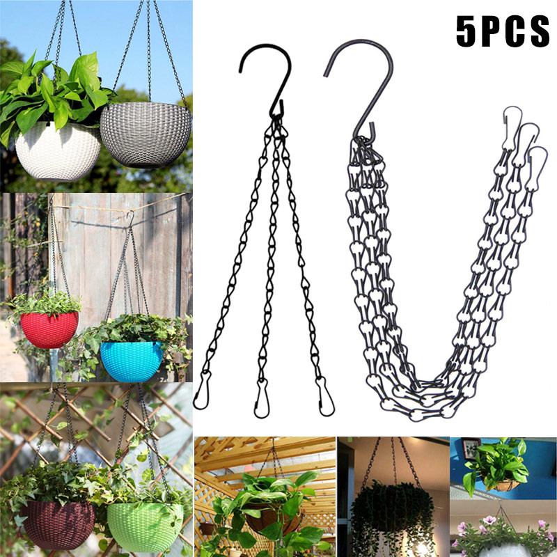 Hanging Basket Rattan Flower Pot Round Garden Planting Tools chain Holder Hook
