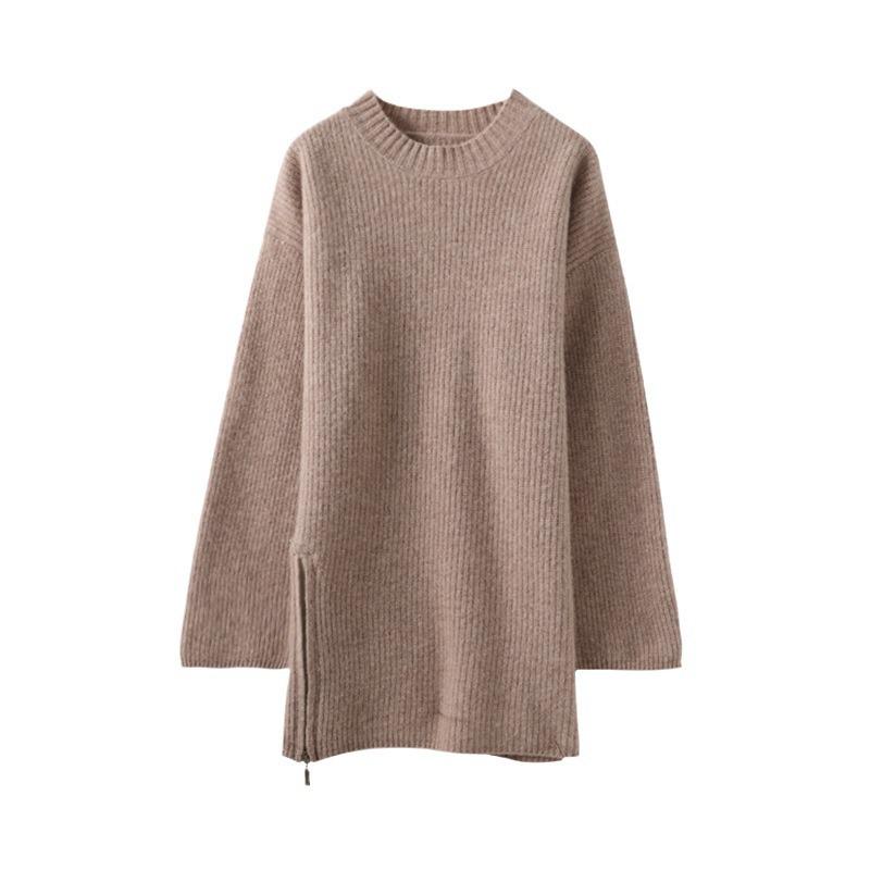 Women's Mid-Length Zipper Pullover Sweater - New Autumn/Winter Casual Knit Round Neck Top