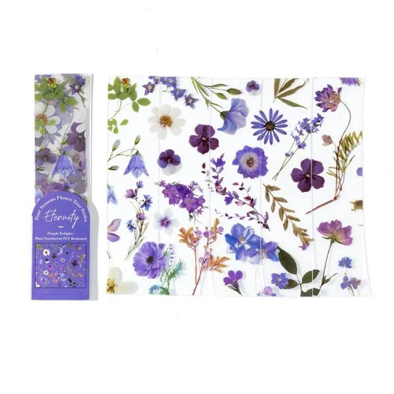 5pcs Translucent Four Seasons Flower Travel Series Bookmark PVC Reading Book Mark Natural Plant Bookmark Stationery Supplies
