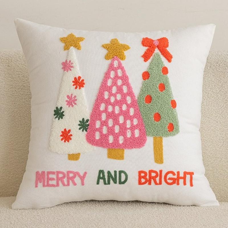 New Christmas Gingerbread Embroidered Cushion Cover 45X45Cm Christmas Festive Pillow Cover New Year'S Home Gift Cotton Canvas