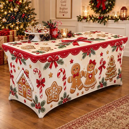 Reusable Table Cover Rectangular Protector 6FT 8FT Cover 4FT Christmas Stretch Gingerbread House Milk Silk