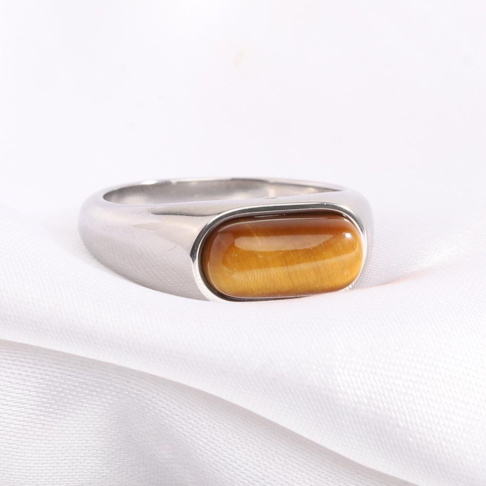 Stainless Steel 8MM Retro Ring with Inlaid Natural Stone - Stylish, Versatile & Trendy
