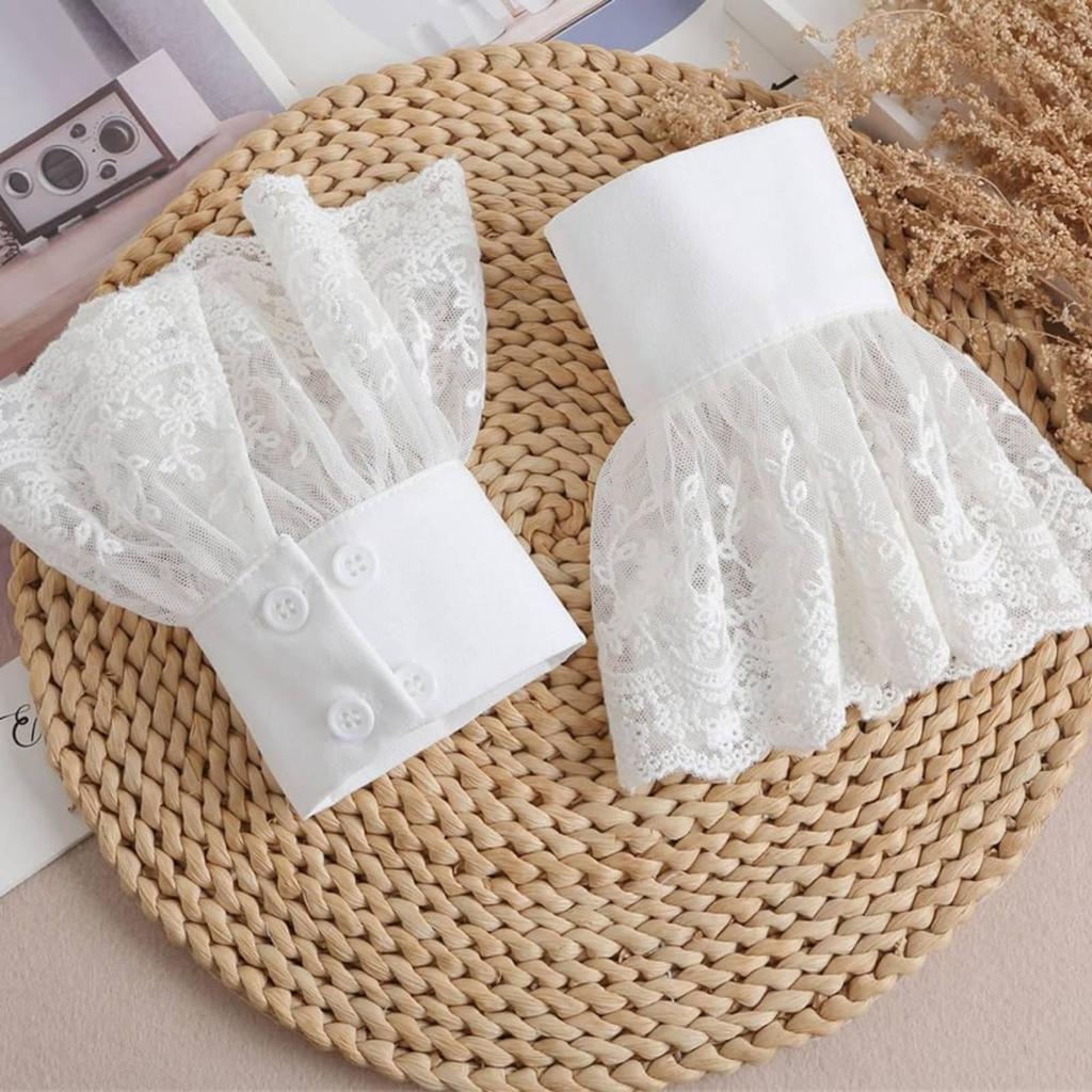 Retro Lace Sleeve Cuff Vintage Style Arm Decorative Trim Ruffle Wrist Cuffs for Women,