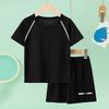 2 Piece Summer Children's Multi-Color Sports Casual Short-Sleeved Shorts Set for Boys and Girls Simple T-Shirt Black Breathable