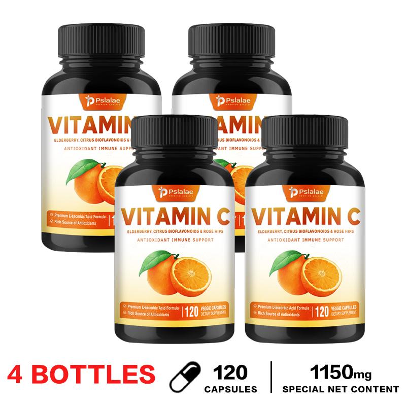 All-natural Vitamin C capsules with rosehip and elderberry extract; supports immune health; suitable for adults.