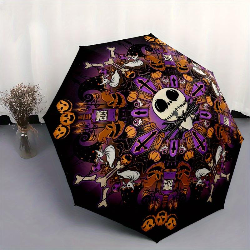 Jack Skellington, Halloween Themed Automatic opening and closing folding umbrella, 8-rib windproof, compact travel design, suitable for all