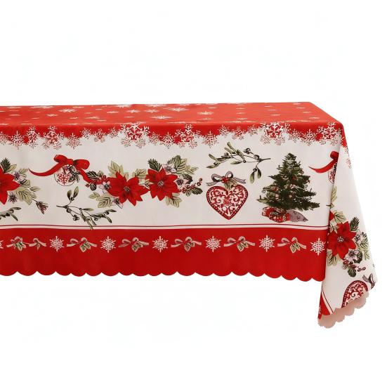 Christmas Rectangle Tablecloth Waterproof Xmas Holly Candy Cane Table Cloth Washable Table Cover for Home Dinner Party Decoration
