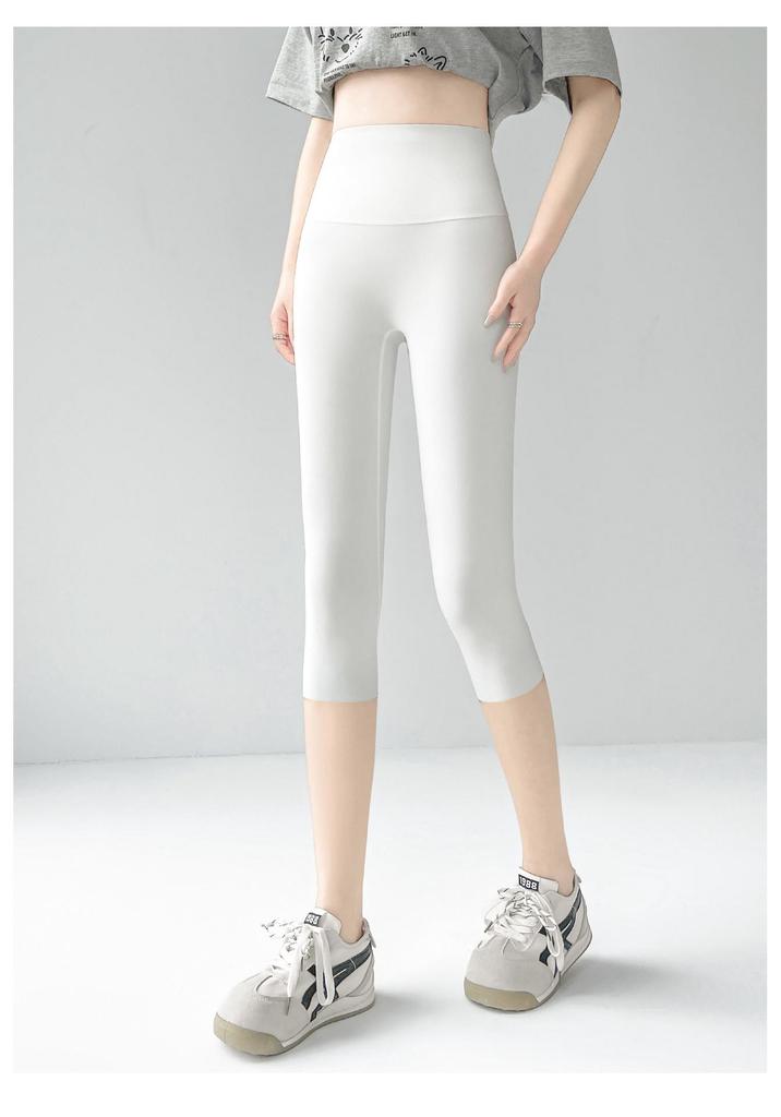 High-Waisted Petite Women's Yoga Pants - Seven/Eight-Point, Summer Thin, Tight-Fitting Shark Style for Spring & Autumn, Suitable for Outdoor Wear