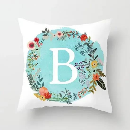 A-Z Letter Cushion Cover Blue Floral   Soft Throw Pillow Cover Decorative Sofa Pillow Case Pillowcase