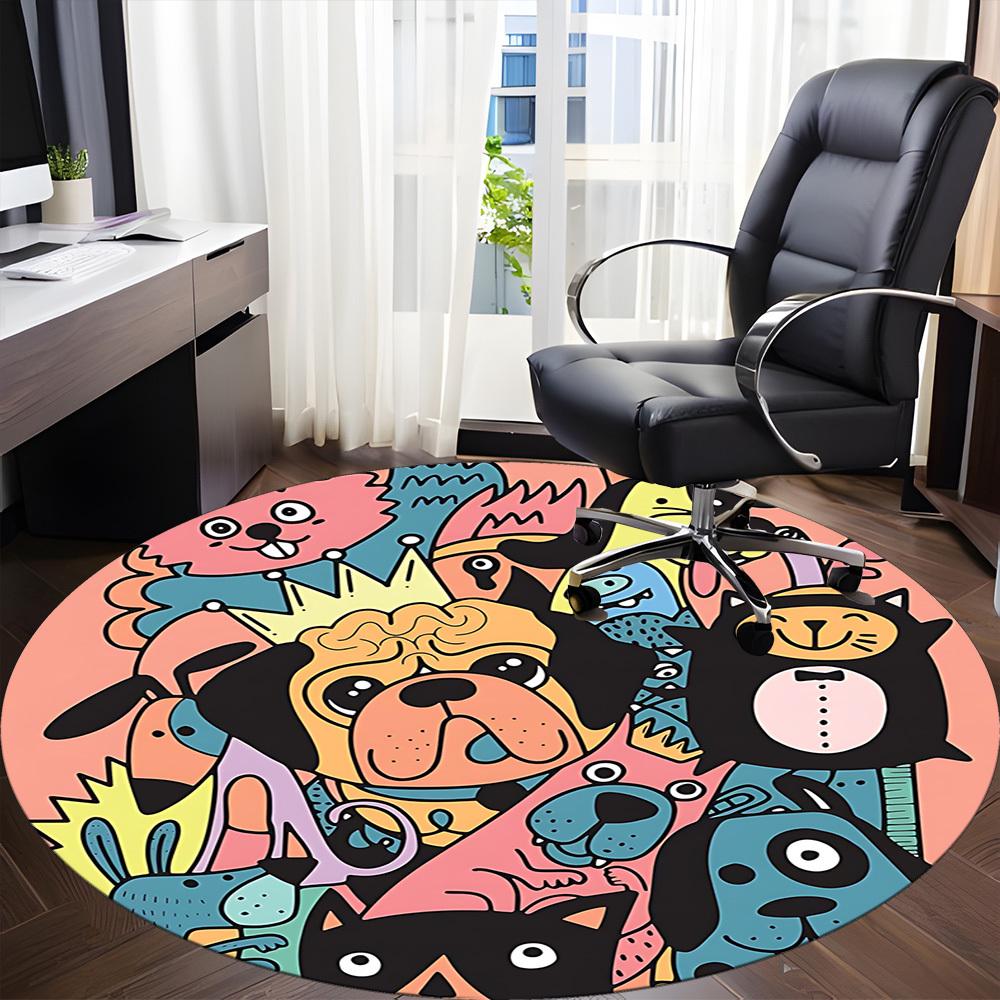 1pc Pug Party Office Round Area Rug, Mat Suitable ForOffice, Under Office Chairs Bedroom Living Room Home Decor, Room Deco